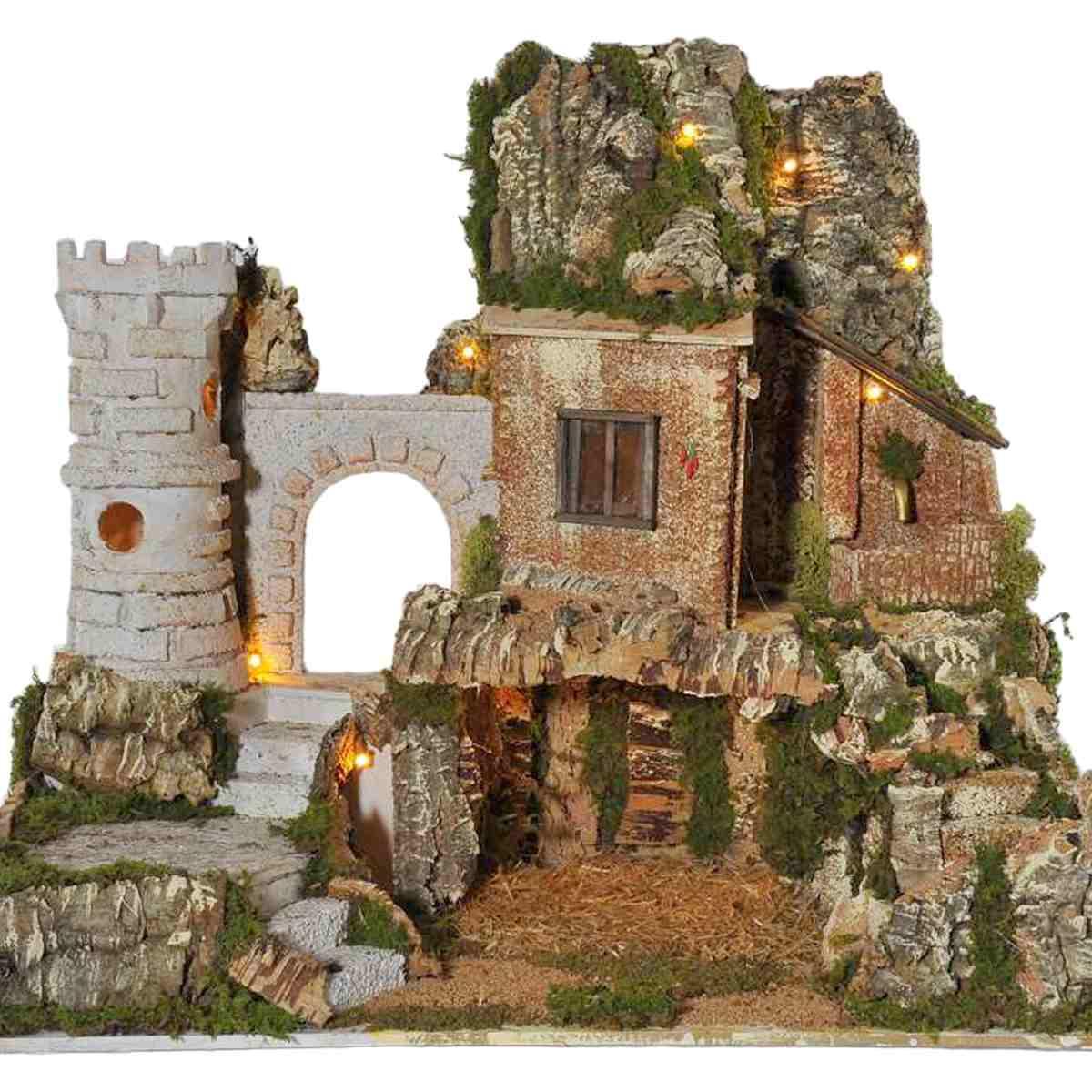 Paesaggio con Luci Torre Fontana Grotta cm.57x37xH50 PR16 | Arte del Presepe