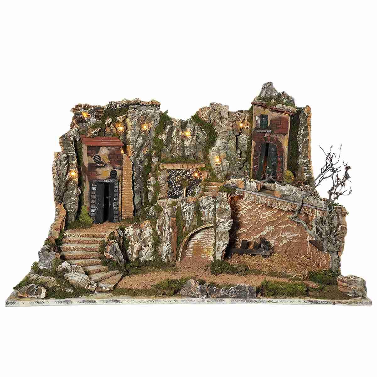 Paesaggio con Luci Fontana Grotta cm.77x57xH50 PR63 | Arte del Presepe