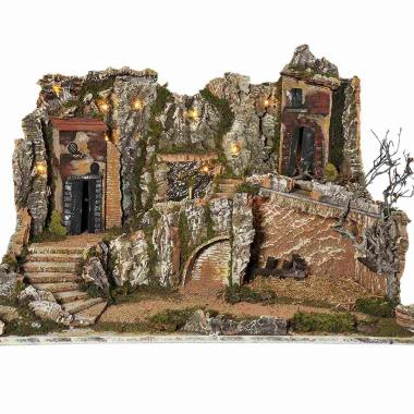 Paesaggio con Luci Fontana Grotta cm.77x57xH50 PR63 | Arte del Presepe