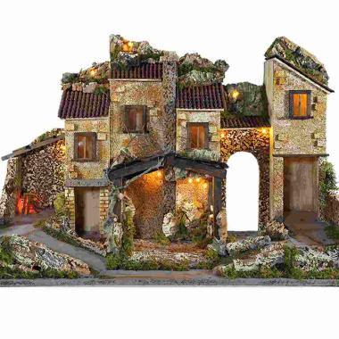 Paesaggio con Luci Fuoco cm.77x37xH46 PR73 | Arte del Presepe