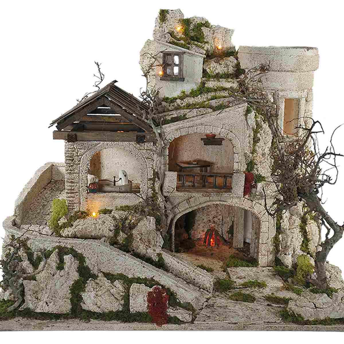 Paesaggio con Luci Macina Grotta Ambientazioni Torre cm.77x5xH65 PR176 | Arte del Presepe