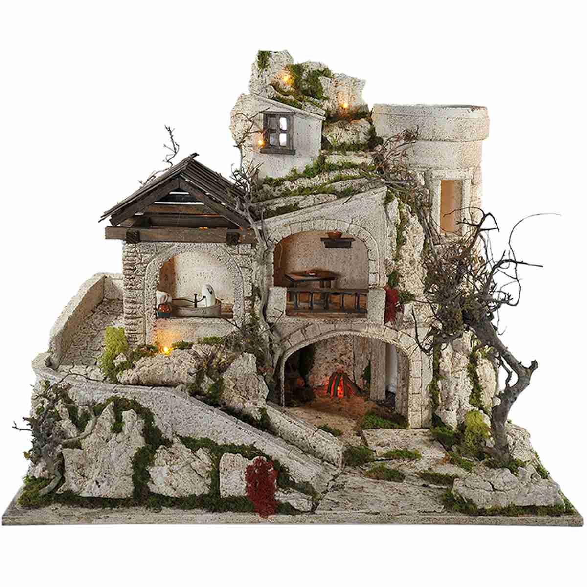 Paesaggio con Luci Macina Grotta Ambientazioni Torre cm.77x5xH65 PR176 | Arte del Presepe