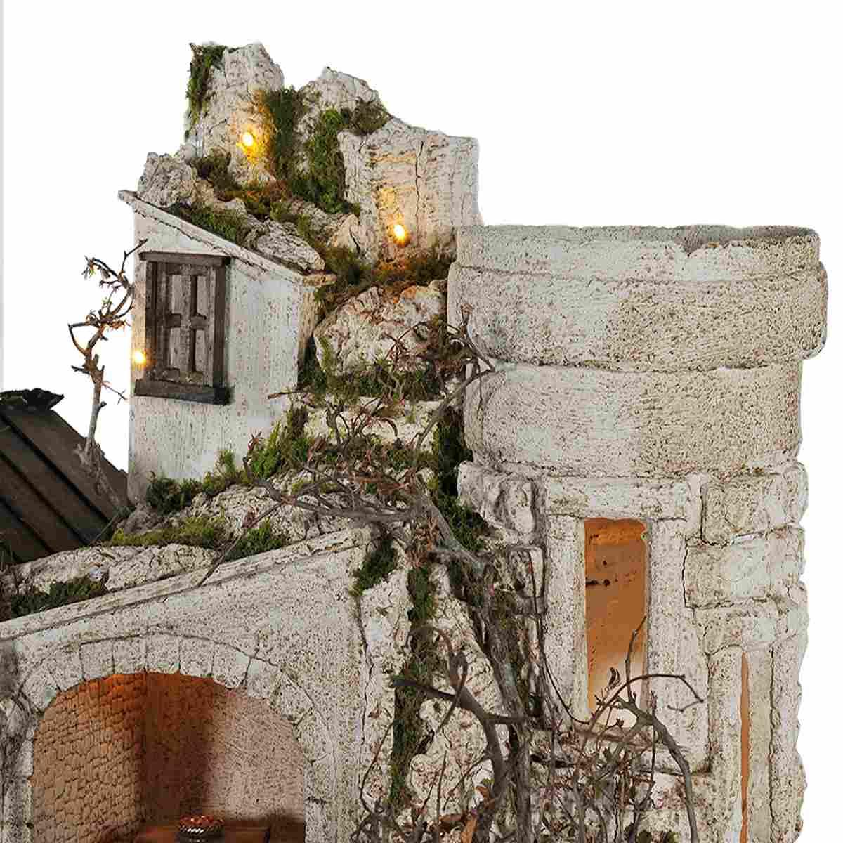 Paesaggio con Luci Macina Grotta Ambientazioni Torre cm.77x5xH65 PR176 | Arte del Presepe