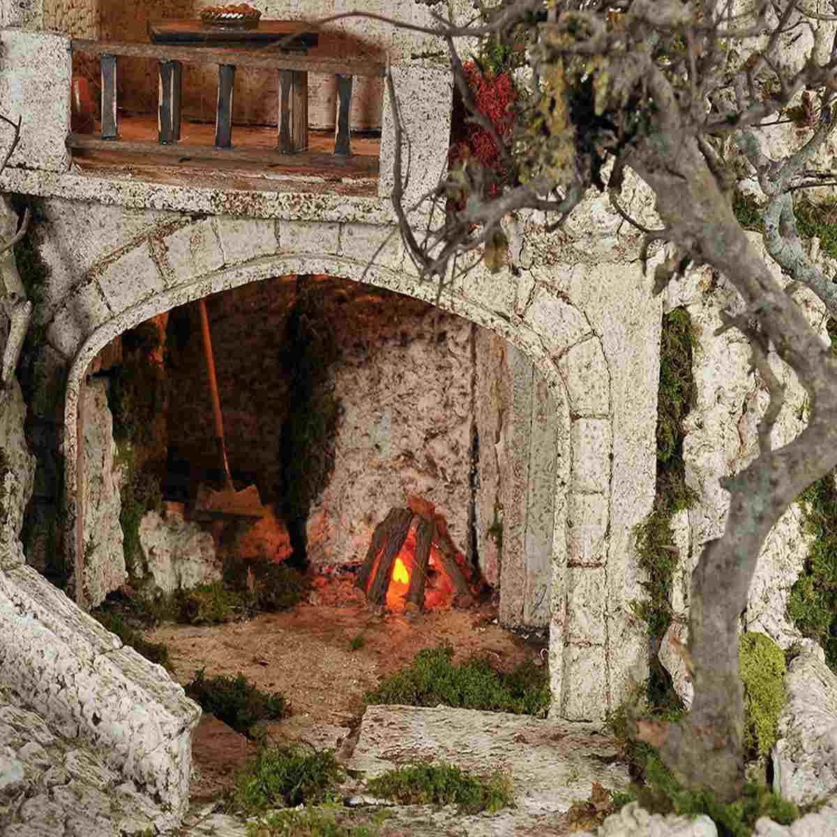 Paesaggio con Luci Macina Grotta Ambientazioni Torre cm.77x5xH65 PR176 | Arte del Presepe