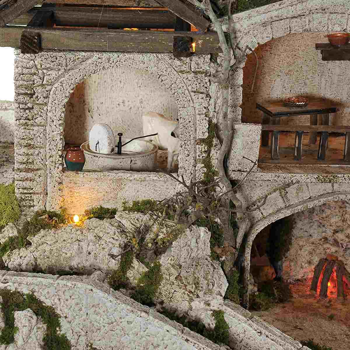 Paesaggio con Luci Macina Grotta Ambientazioni Torre cm.77x5xH65 PR176 | Arte del Presepe