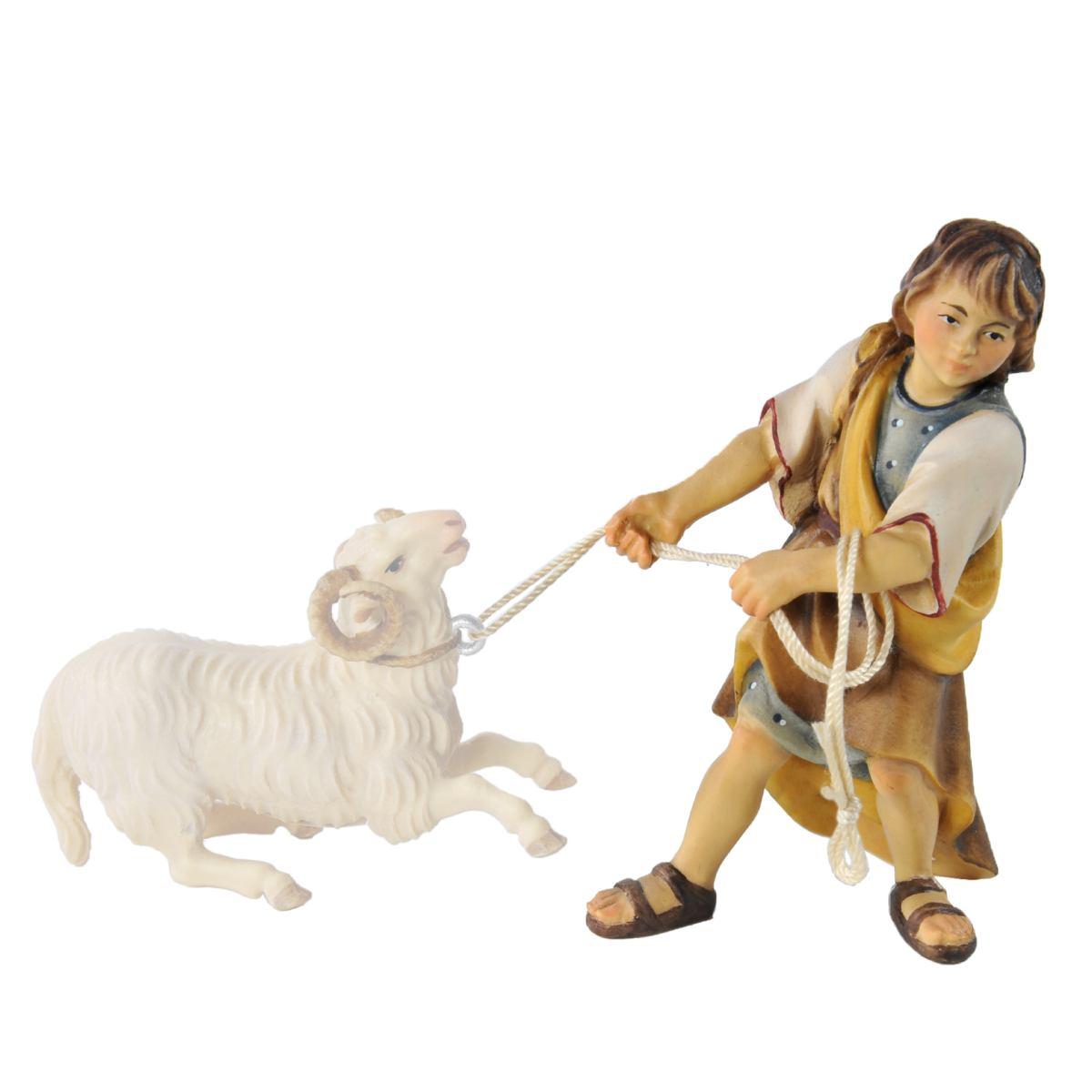 Statua cm.15 Scultura in Legno Pastorello che Tira la fune | Ulpe