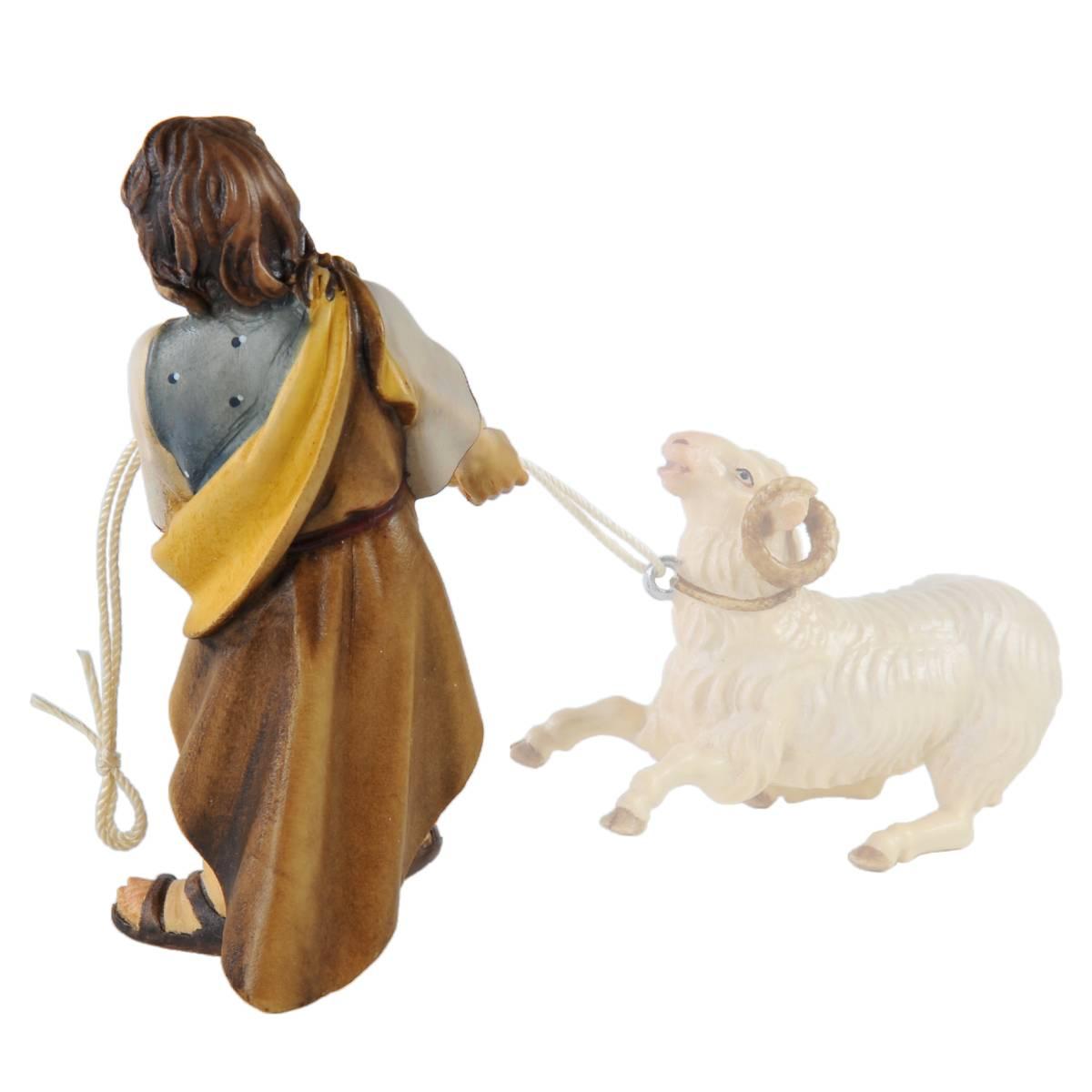 Statua cm.15 Scultura in Legno Pastorello che Tira la fune | Ulpe