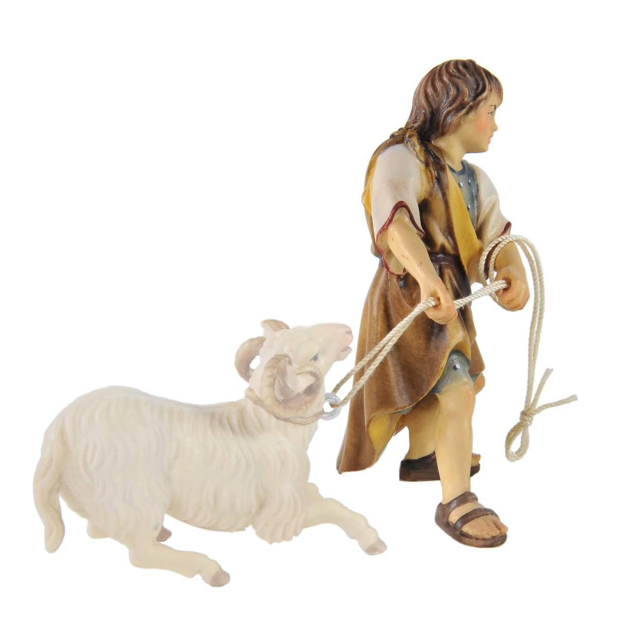 Statua cm.15 Scultura in Legno Pastorello che Tira la fune | Ulpe