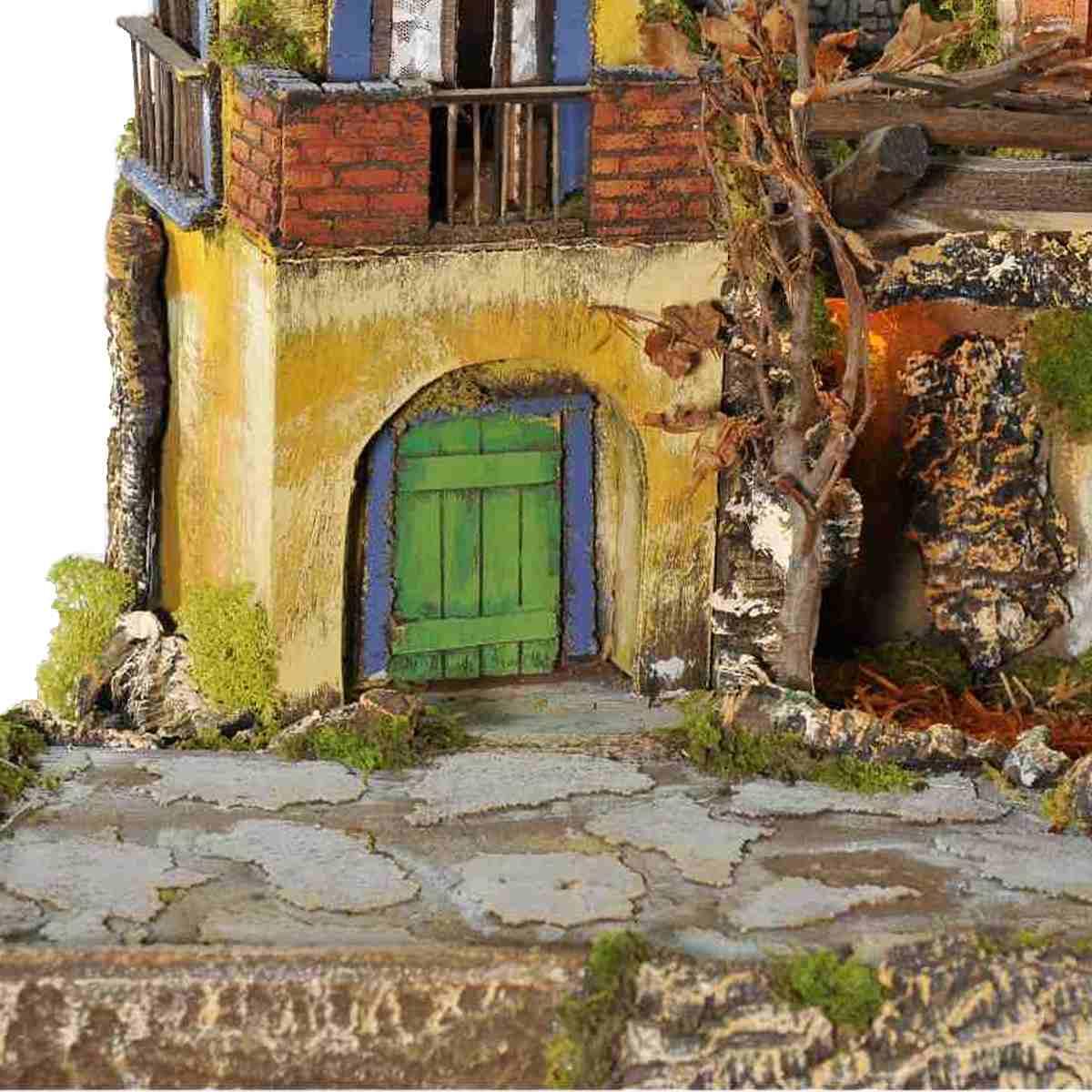 Paesaggio con Luci Napoletano Fuoco Mulino cm.77x57xH65 PR191 | Arte del Presepe