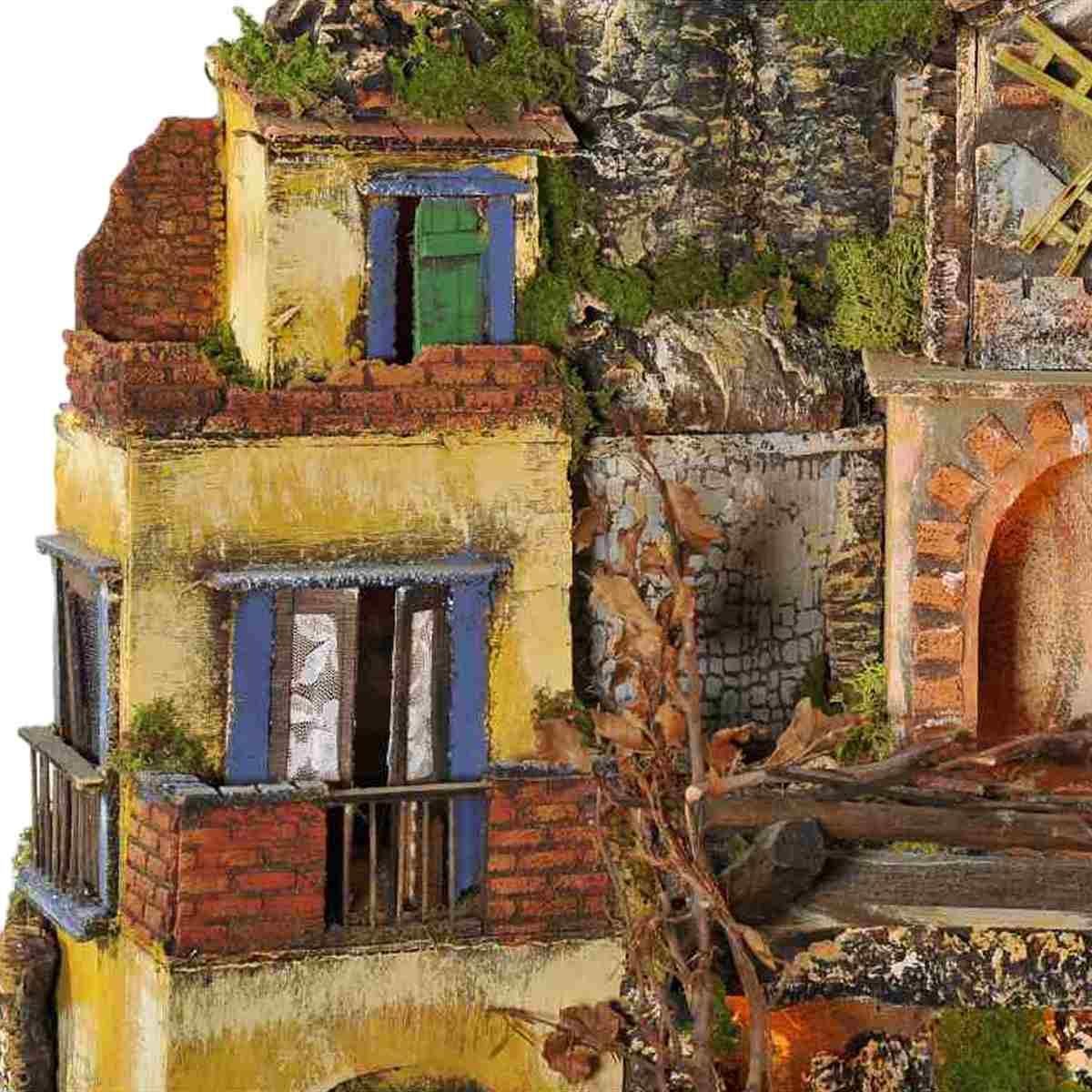 Paesaggio con Luci Napoletano Fuoco Mulino cm.77x57xH65 PR191 | Arte del Presepe