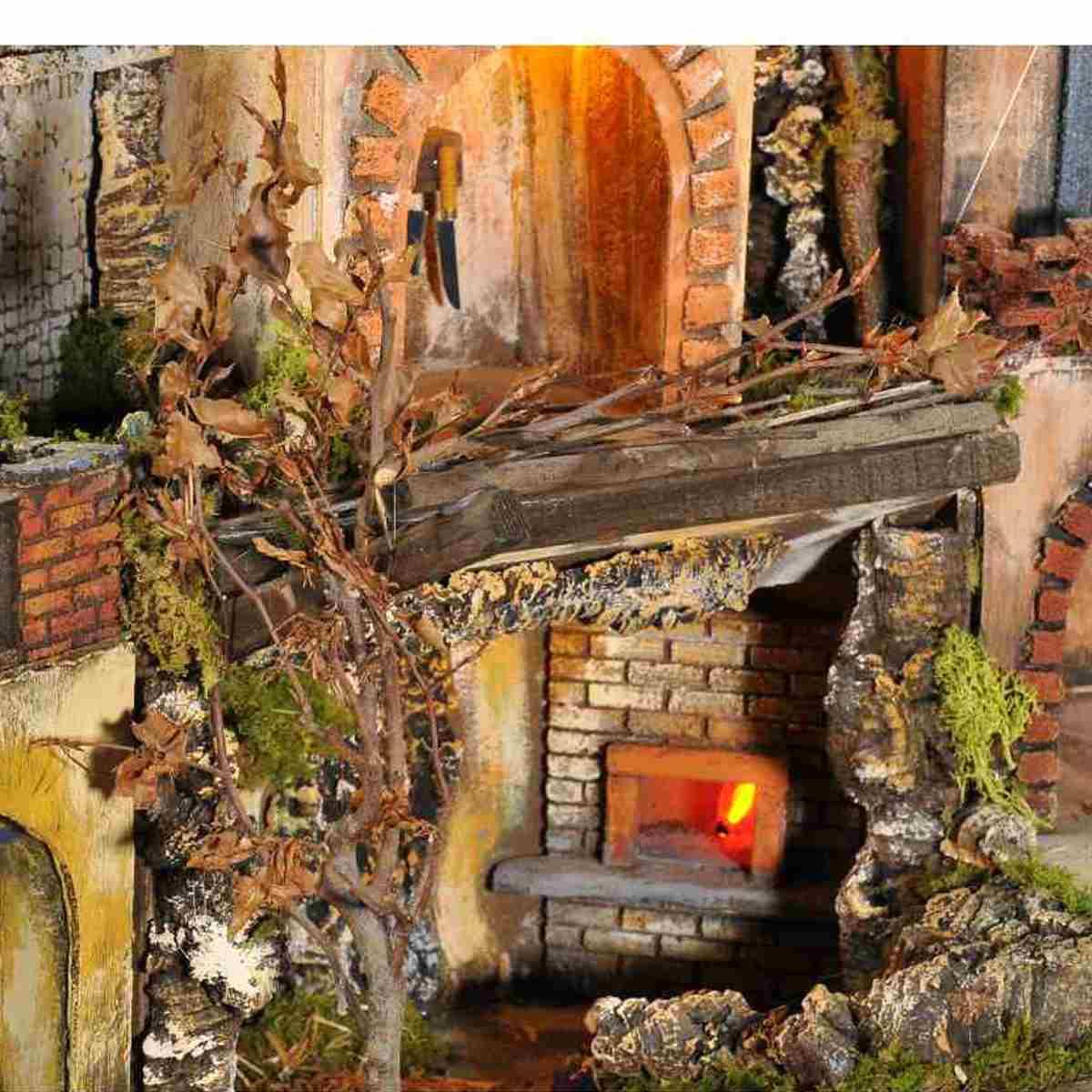 Paesaggio con Luci Napoletano Fuoco Mulino cm.77x57xH65 PR191 | Arte del Presepe