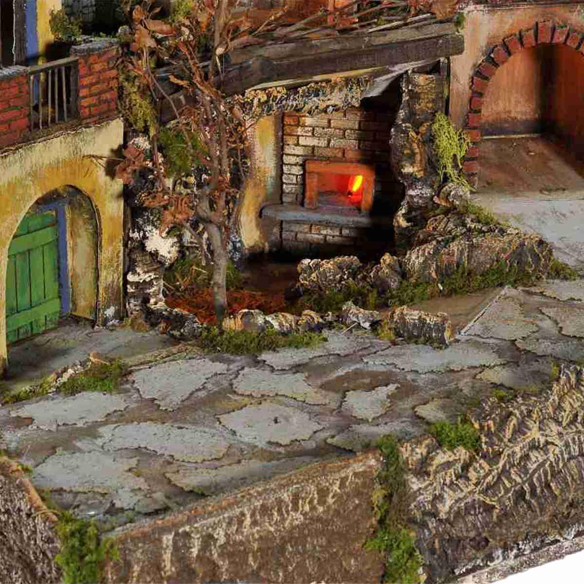 Paesaggio con Luci Napoletano Fuoco Mulino cm.77x57xH65 PR191 | Arte del Presepe