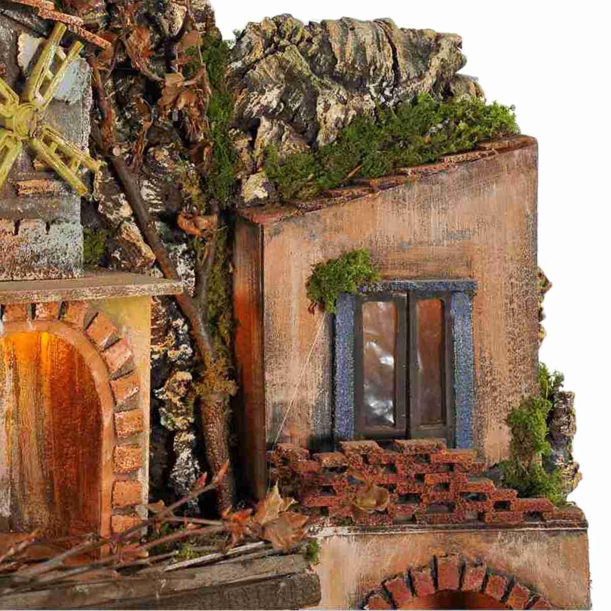 Paesaggio con Luci Napoletano Fuoco Mulino cm.77x57xH65 PR191 | Arte del Presepe