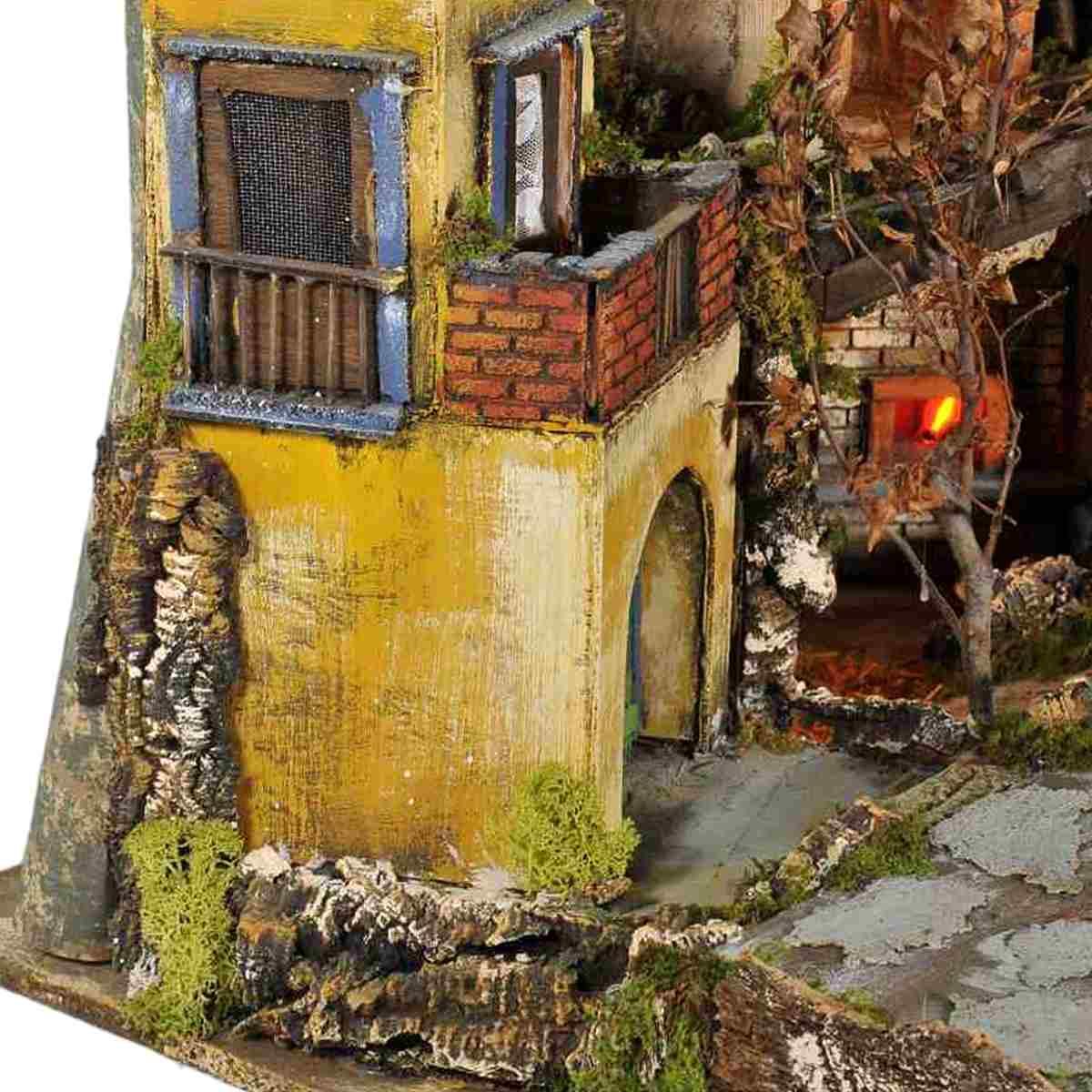Paesaggio con Luci Napoletano Fuoco Mulino cm.77x57xH65 PR191 | Arte del Presepe
