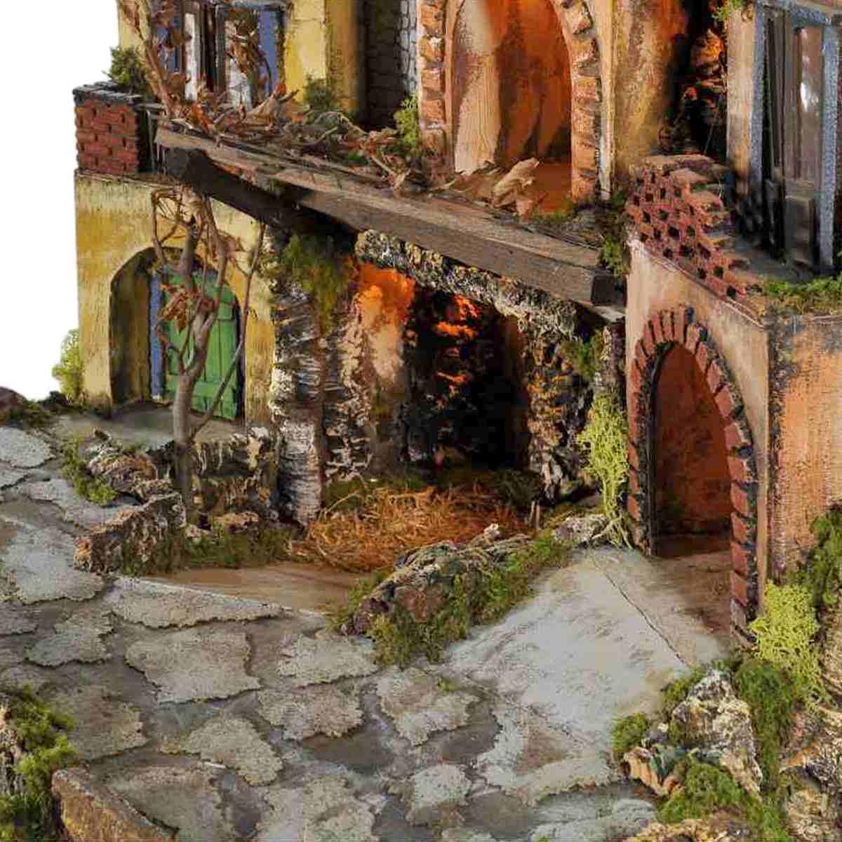 Paesaggio con Luci Napoletano Fuoco Mulino cm.77x57xH65 PR191 | Arte del Presepe