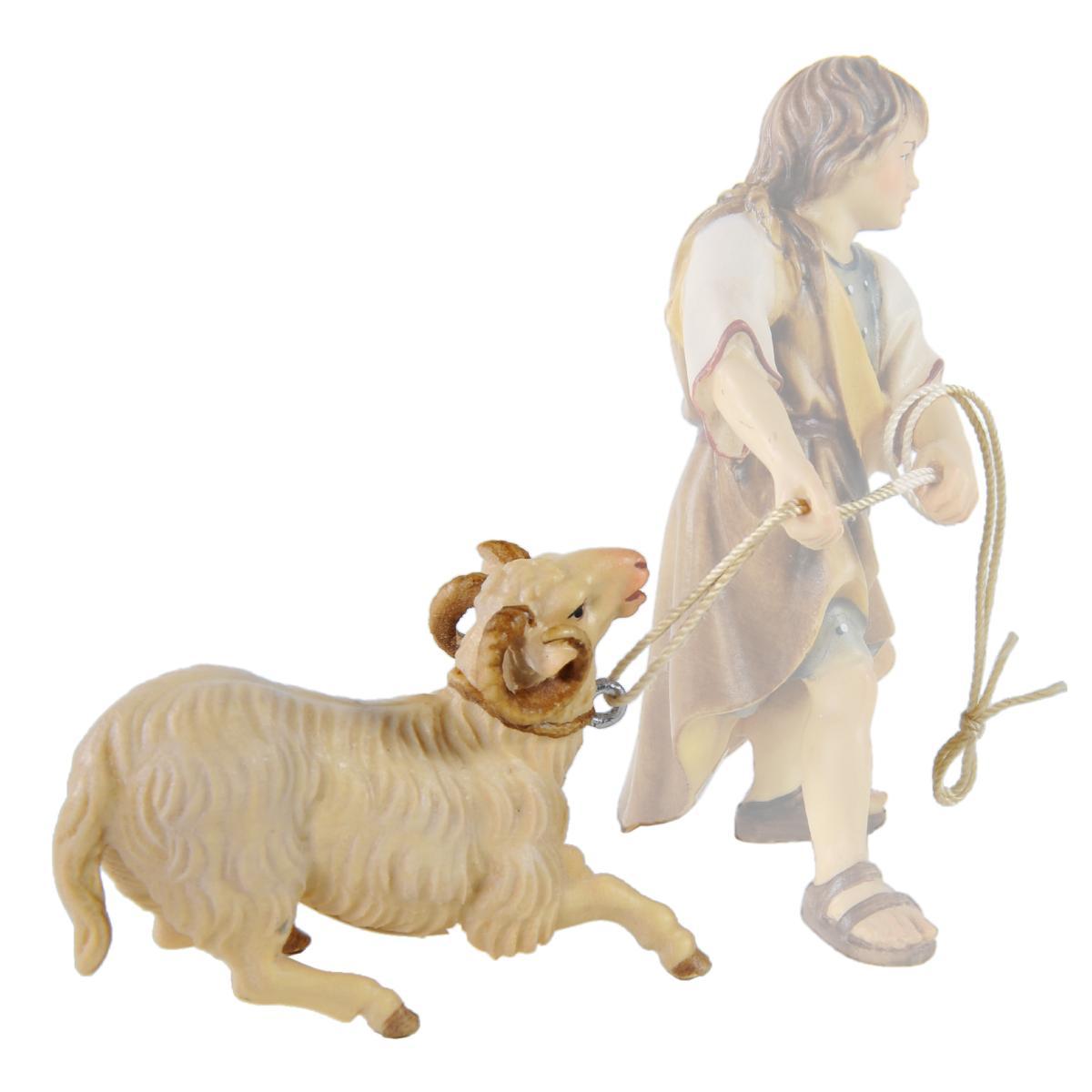 Statua cm.15 Scultura in Legno Montone Inginocchiato con Fune | Ulpe