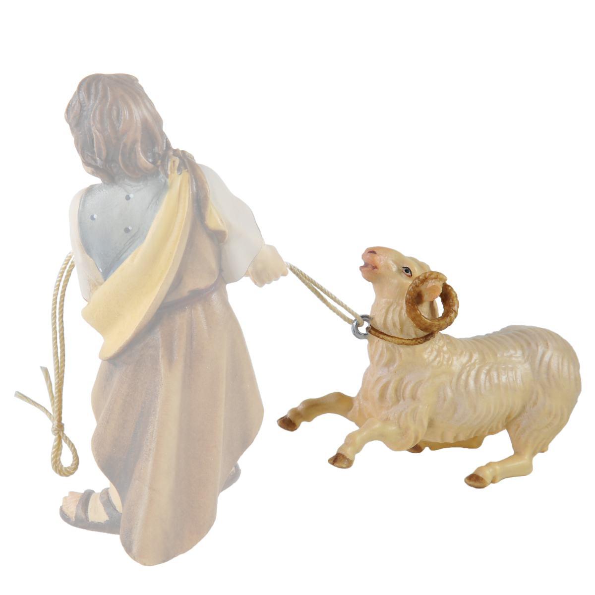 Statua cm.15 Scultura in Legno Montone Inginocchiato con Fune | Ulpe