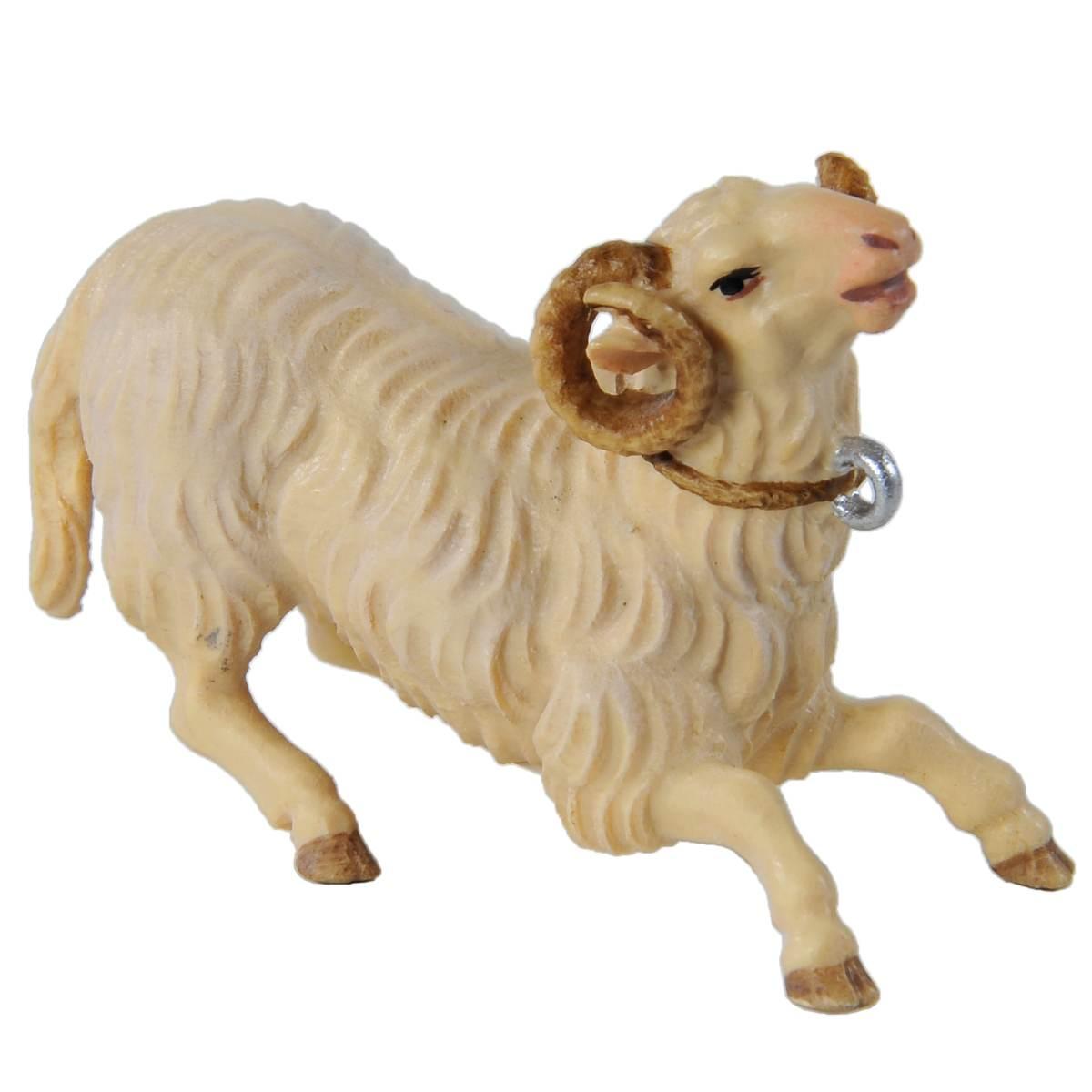 Statua cm.15 Scultura in Legno Montone Inginocchiato con Fune | Ulpe