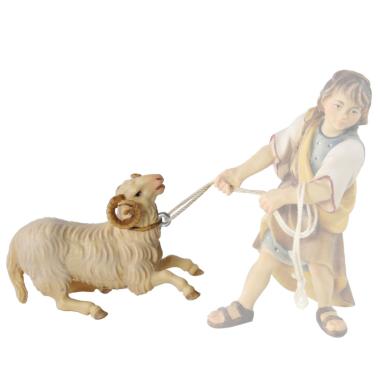 Statua cm.15 Scultura in Legno Montone Inginocchiato con Fune | Ulpe