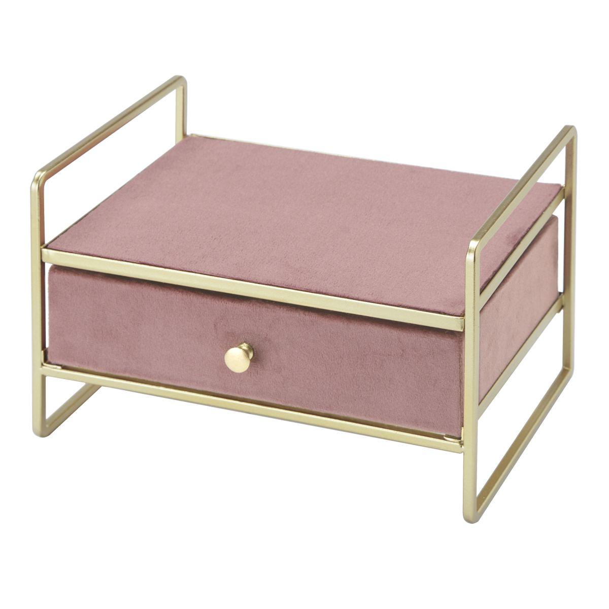 Portagioie Metallo Velluto Chic Rosa con Cassetto cm.21x14x13 | Montemaggi