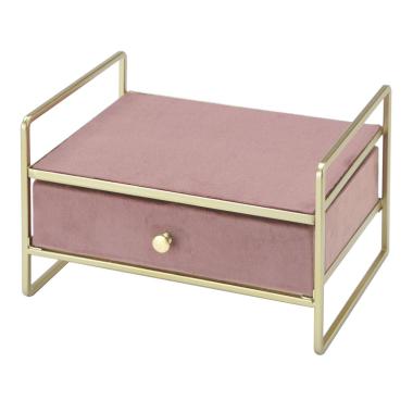 Portagioie Metallo Velluto Chic Rosa con Cassetto cm.21x14x13 | Montemaggi