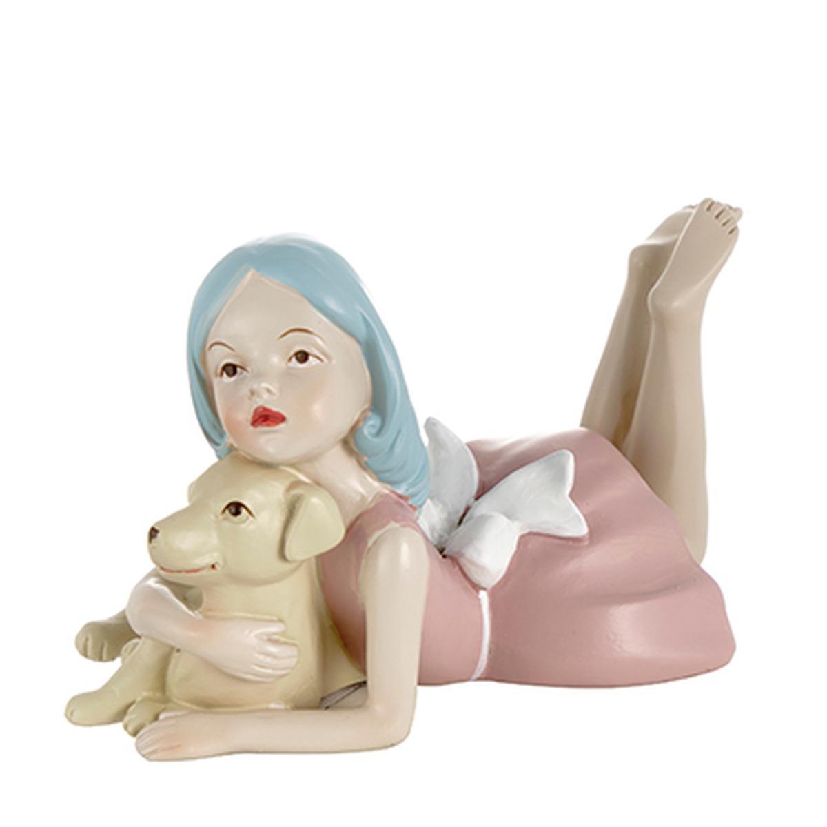 Statua Ragazza Dream Sdraiata con Cagnolino cm.15x8 |Montemaggi