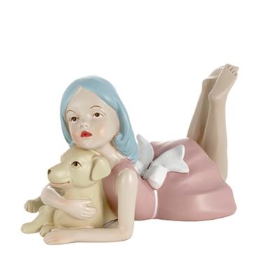 Statua Ragazza Dream Sdraiata con Cagnolino cm.15x8 |Montemaggi
