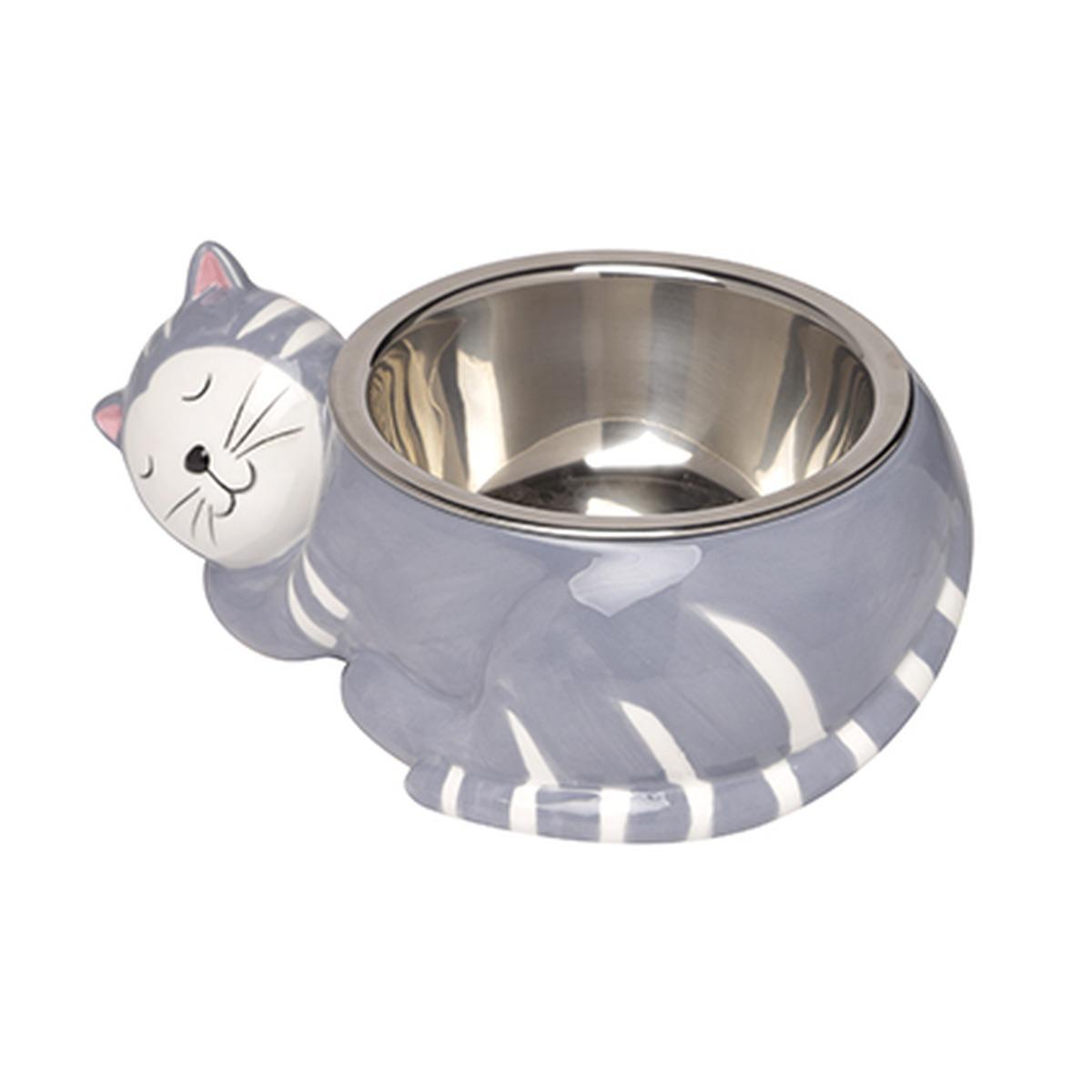 Ciotola Animali Ceramica Metallo Gatto cm.14x18 | Montemaggi