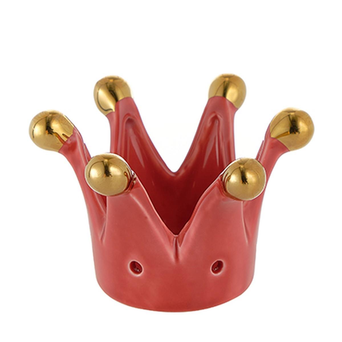 Corona Mini Porcellana Corallo con Punte Oro cm.8x5 | Montemaggi