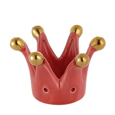 Corona Mini Porcellana Corallo con Punte Oro cm.8x5 | Montemaggi