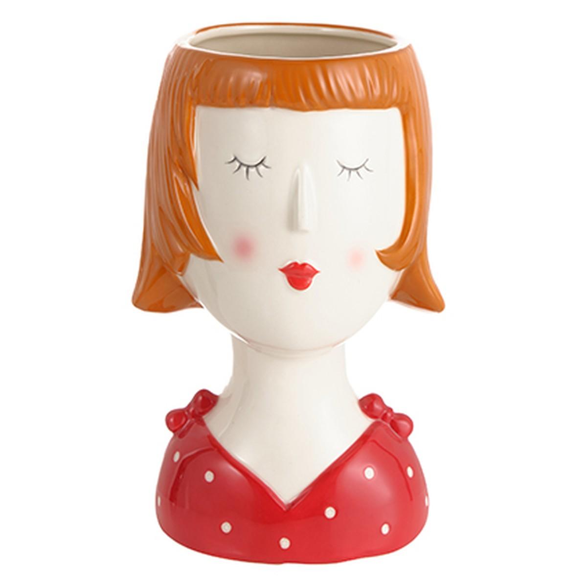 Vaso Ceramica Girl Coco con Caschetto Rosso cm.19 |Montemaggi