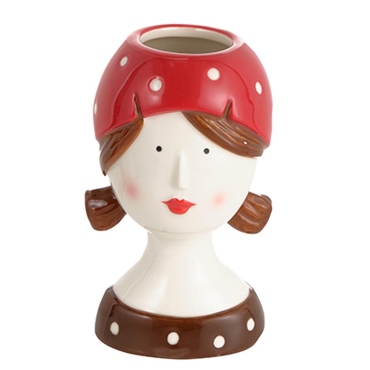 Vaso Ceramica Girl Coco con Bandana e Cocche cm.8x12,5 |Montemaggi