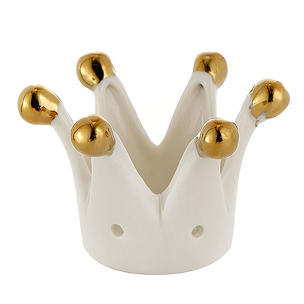 Corona Mini Porcellana Bianca con Punte Oro cm.Ø8x5 | Montemaggi