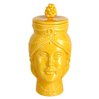 Barattolo Porcellana Testa Regina Moro Giallo cm.10x25 | Montemaggi