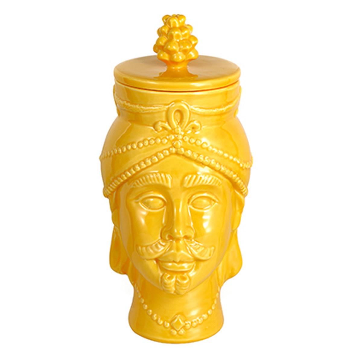 Barattolo Porcellana Testa Re Moro Giallo cm.10x25 | Montemaggi