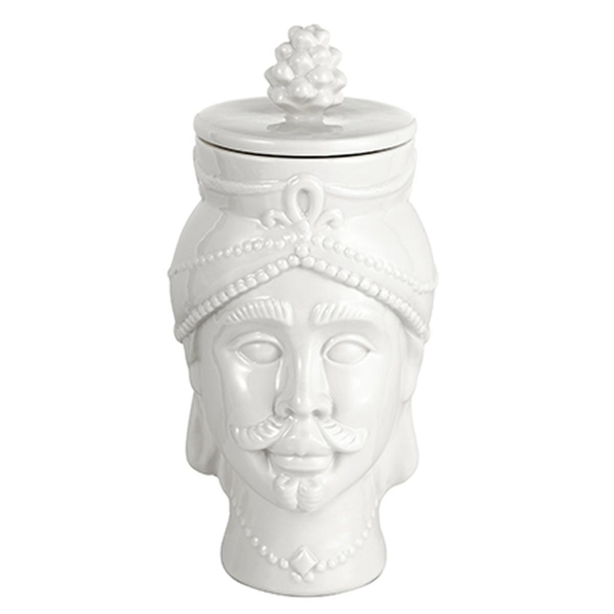 Barattolo Porcellana Testa Re Moro Bianco cm.Ø10x25 | Montemaggi