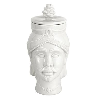 Barattolo Porcellana Testa Re Moro Bianco cm.Ø10x25 | Montemaggi