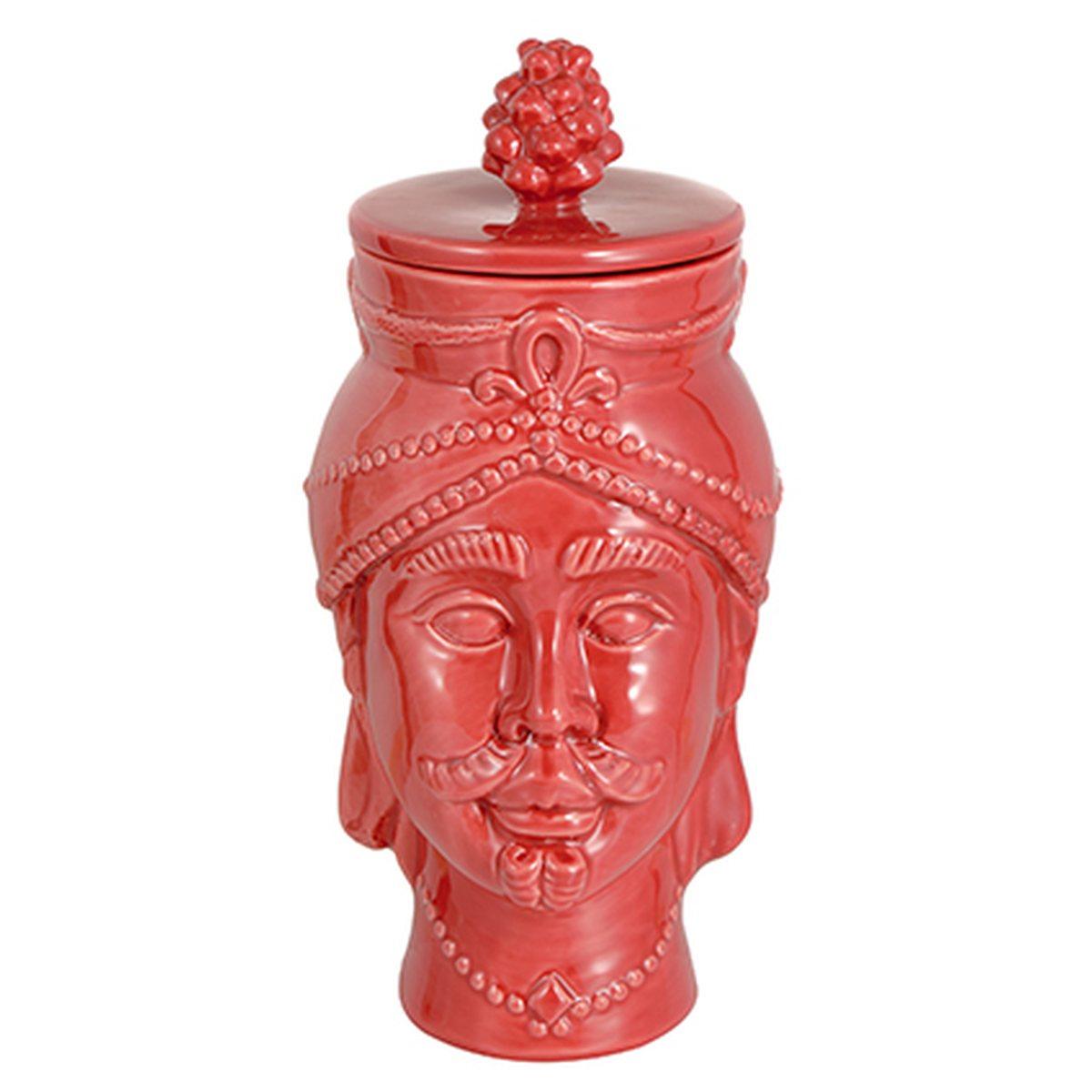 Barattolo Porcellana Testa Re Moro Corallo cm.10x25 | Montemaggi
