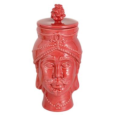 Barattolo Porcellana Testa Re Moro Corallo cm.10x25 | Montemaggi