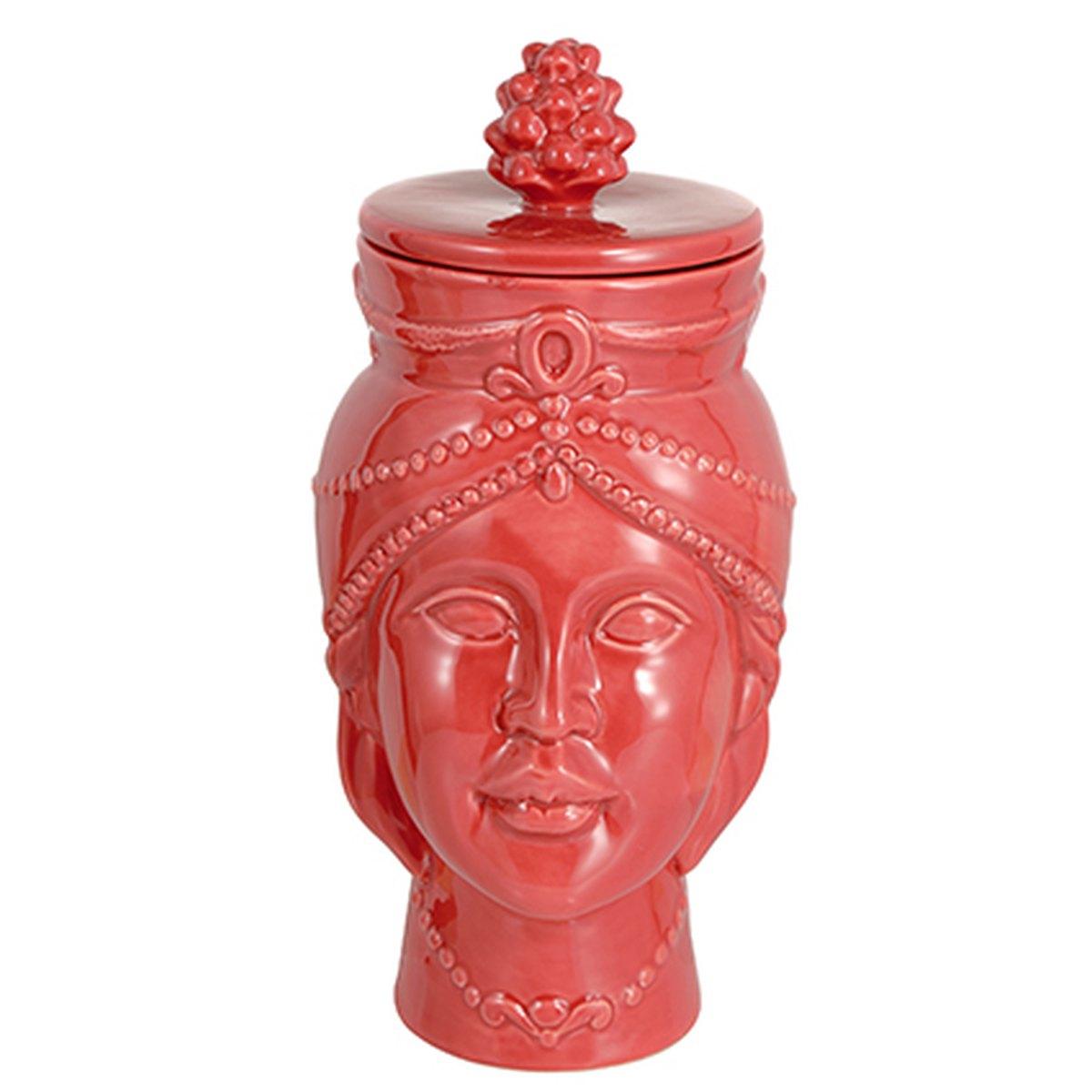 Barattolo Porcellana Testa Regina Moro Corallo cm.10x25 | Montemaggi