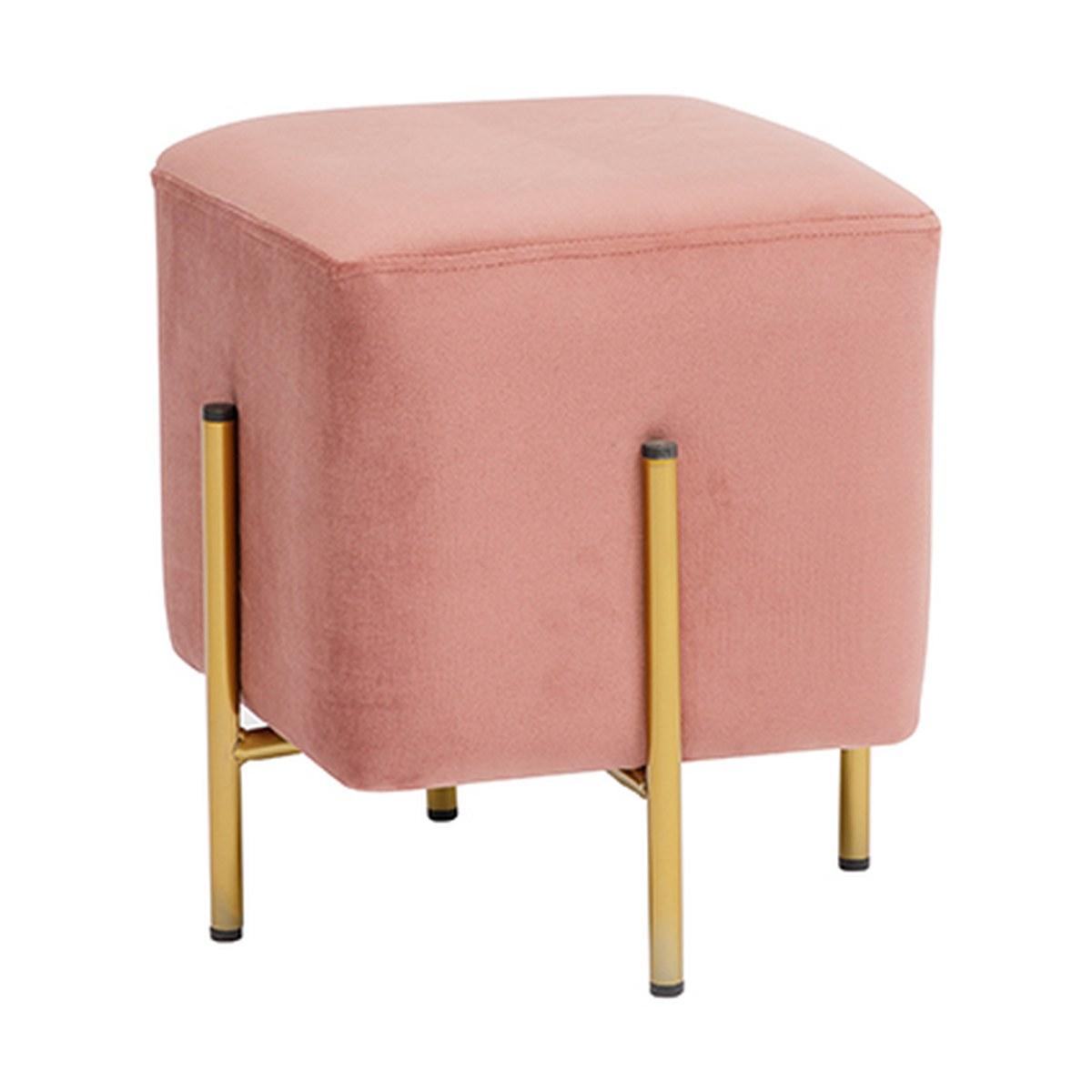 Pouf Velluto Quadrato Rosa Cipria con Piedini Oro cm.33x33x38 | Montemaggi