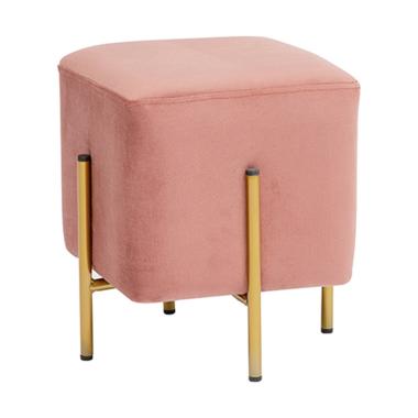 Pouf Velluto Quadrato Rosa Cipria con Piedini Oro cm.33x33x38 | Montemaggi