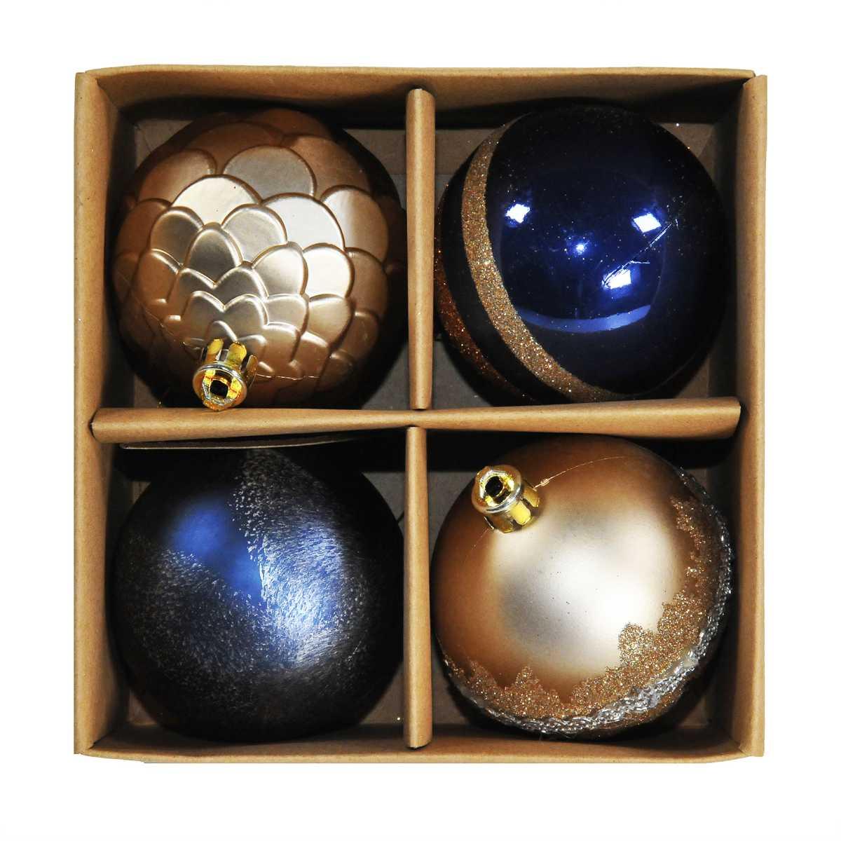 Pallina Natale Vetro cm.6 Oro/Blu Glitter Set pz.4 |Mazzeo