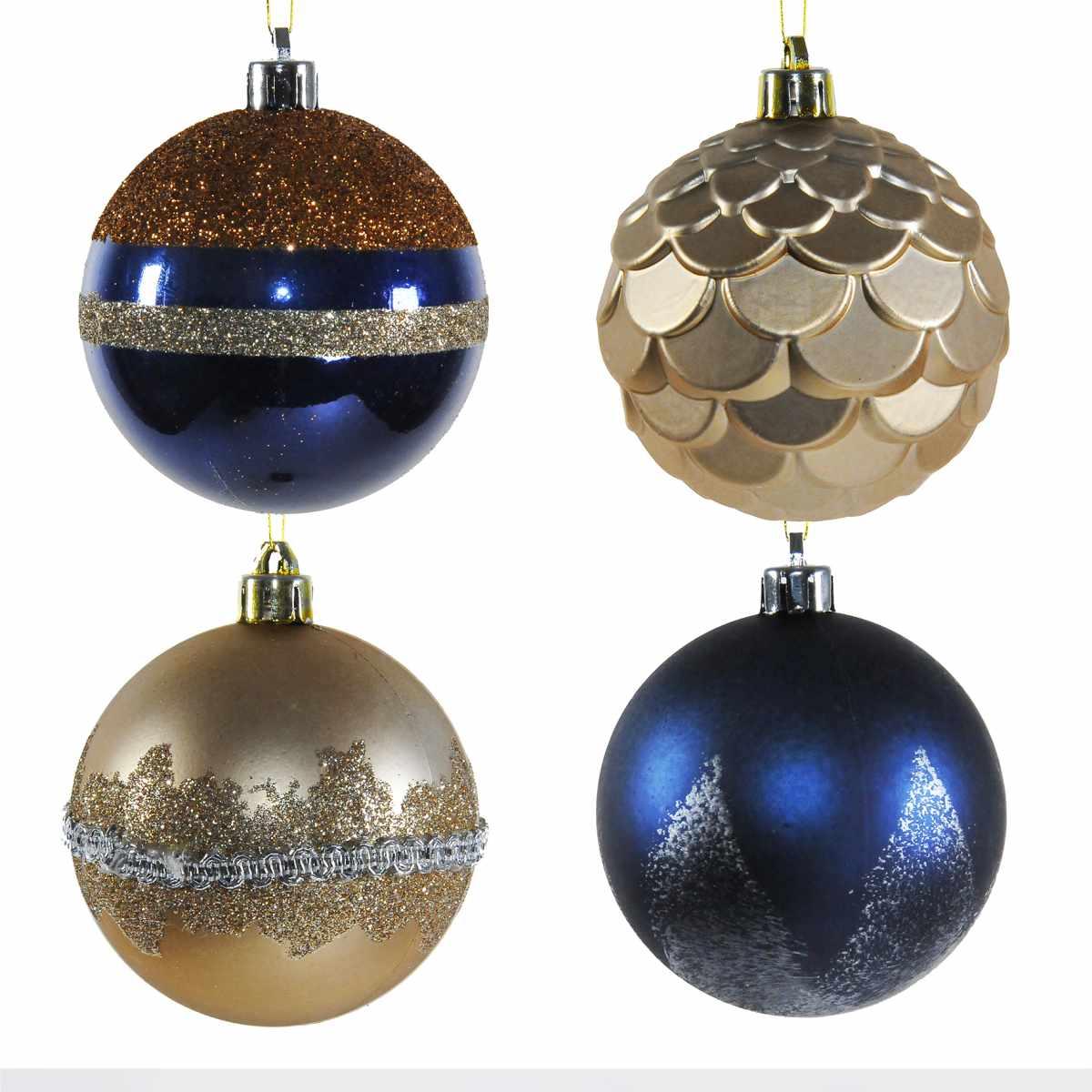 Pallina Natale Vetro cm.6 Oro/Blu Glitter Set pz.4 |Mazzeo