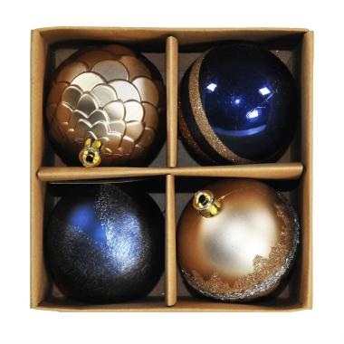 Pallina Natale Vetro cm.6 Oro/Blu Glitter Set pz.4 |Mazzeo