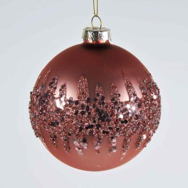 Pallina Natale Vetro cm.10 Rosa con Glitter |Mazzeo