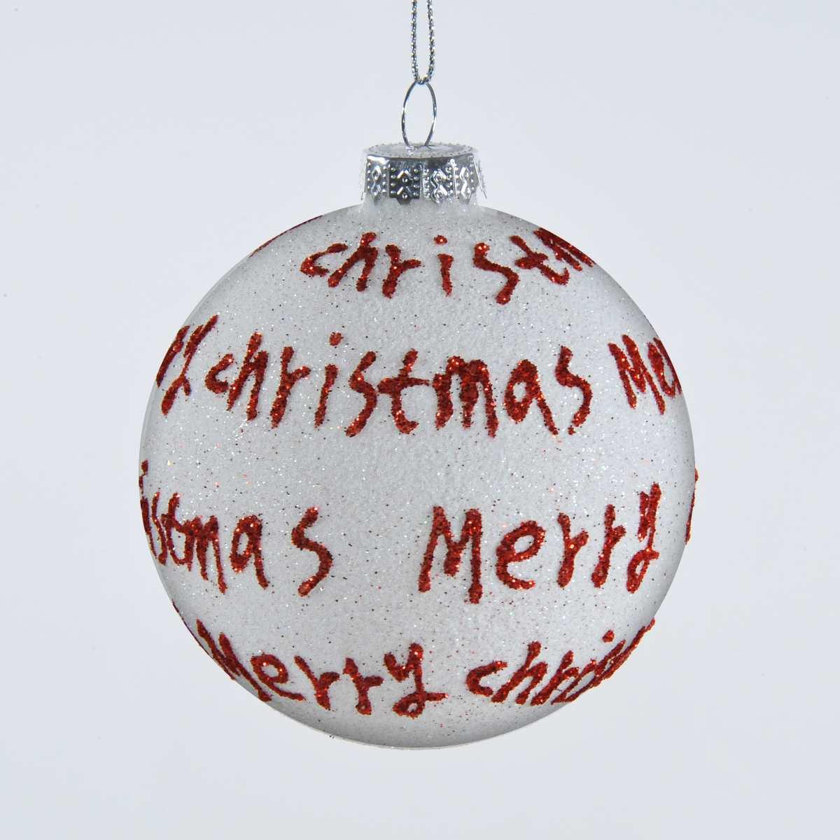 Pallina Natale Vetro cm.6 Bianca con Scritte Rosse |Mazzeo