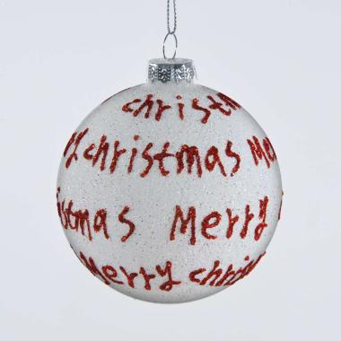 Pallina Natale Vetro cm.6 Bianca con Scritte Rosse |Mazzeo