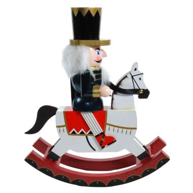 Soldatino Schiaccianoci Legno cm.31 Divisa Blu con Cavallo a Dondolo