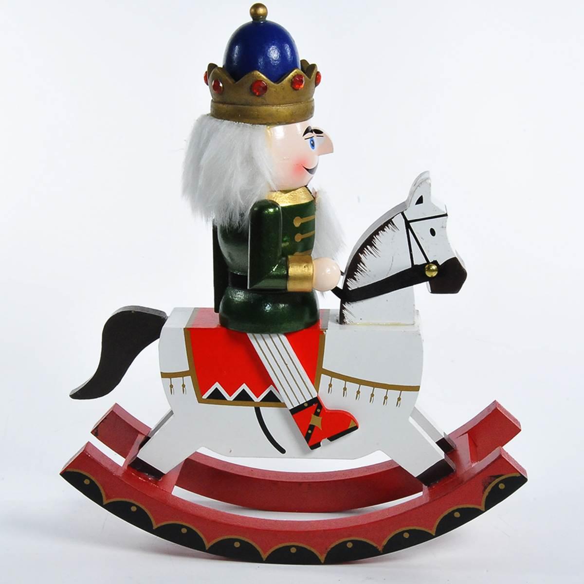 Soldatino Schiaccianoci Legno cm.31 Divisa Blu con Cavallo a Dondolo